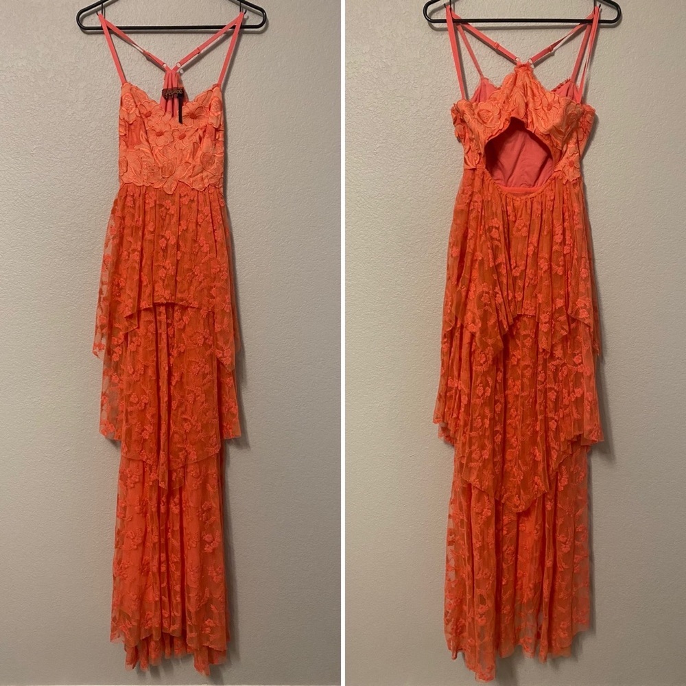 Free People Coral Flower Embroidered Tiered Lace Open Back Maxi Dress - 4 - Picture 7 of 15